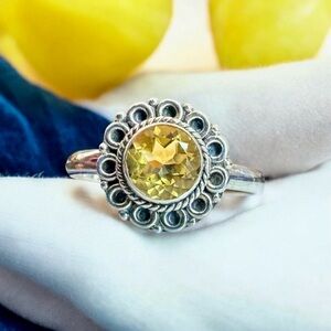 Floral Citrine Sterling Silver Ring (9.75)